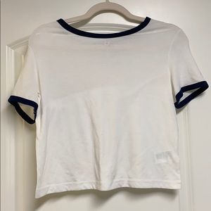 white and navy tee